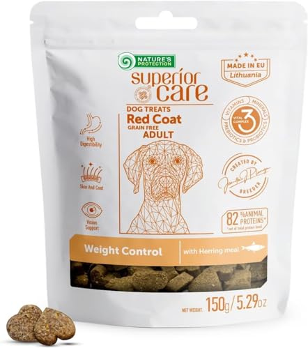 Nature's Protection Superior Care Functional Dog Treats, Herring 150g | Weight Control, Training & Reward Bites, All Breed Adult Dogs, Grain Free, Red or Brown Coat