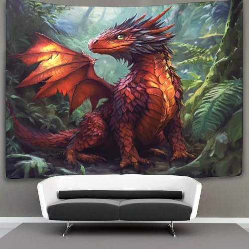 CTAMM Roter Drache Dekorationen Tapisserie Wandbehang Dschungel 3D-Druck Wanddecke Wandbehang Poster Für Wohnzimmer Schlafzimmer Wohnheim Dekor 100cmx150cm