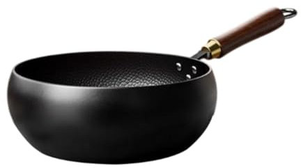JISADER Wok Antiaderente Wok Cinese Wok induzione pentola per pentole a Gas Manico in Legno, Padella friggibile per da Cucina dell'hotel casa, Senza Coperchio