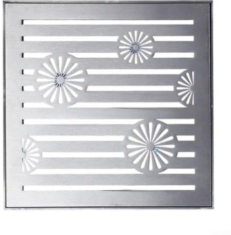 HEBEOT Copertura per pozzetto in acciaio inox, griglia di drenaggio per acqua piovana, decorativa, rettangolare, con telaio esterno per giardini e spazi pubblici (200 x 200 x 20 x 2 mm)