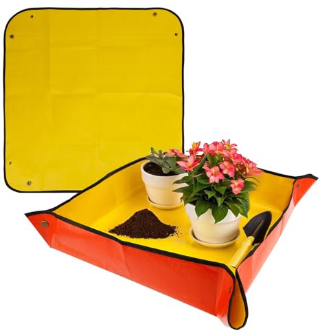 Bchjatk Umtopfmatte, Pflanzmatte, Pflanzunterlage, Pflanzwanne, Pflanzen Zimmerpflanzen Sukkulenten Faltbar Pflanztisch Verdicktem Wasserdichte Anzuchtplatte, Garten Zubehör, Balkon Zubehör, Orange, M