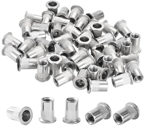 DEFIYEAR 50 Pcs Rivet Nuts M6, Threaded Inserts Stainless Steel Rivnut, Flat Head Threaded Insert Nutserts, Rivet Nuts Nutsert Rivnuts Kit, Pull Cap Nut Used for metal pipelines