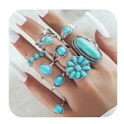 LANWLOSI 9-teiliges Türkis-Ring-Set für Damen, stapelbare Türkis-Knöchelringe, verstellbare Cowgirl-Fingerringe, Western-Land-Konzert, Schmuckzubehör für Sie, Zink, Kein Edelstein