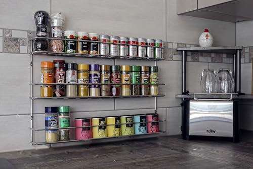 Nestler Gewürzregal Schranktür 3-Etagen - breit - Gewürz Organizer hängend - Spice Rack Organizer für 3x11 Gewürzgläser - Gewürzregal Küchenschrank – Küchenregal 52.2 x 35.5 x 6.5 cm (silber)
