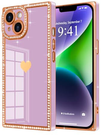 Urarssa for iPhone 14 Case Rectangle, with Glitter Diamonds, Purple