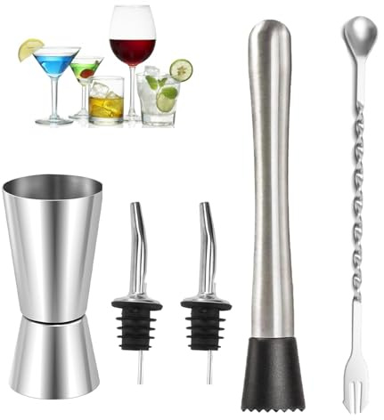 1 Pcs Spirit Measure with 2 Pcs Bottle Pourers for Spirits Cocktail Muddler Mixing Spoon, Shot Measures for Spirits, Drink Measures for Spirits, Stainless Steel Double Spirit Measures 25ml 50ml