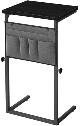 HOOBRO Beistelltisch C-Form, Höhenverstellbar 50–75 cm, Sofatisch | Couchtisch mit 5 Oxford-Stofftaschen, für Wohnzimmer, Schlafzimmer, Badezimmer, Freizeitbereich, Schwarz EBB77SF01