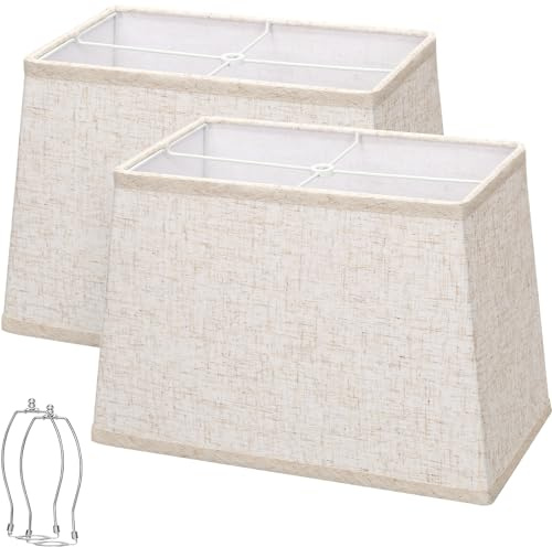 Set mit 2 rechteckigen Lampenschirmen, oben 17,8 x 31,8 cm, unten 22,9 x 38,1 cm, Höhe 25,4 cm, große Lampenschirme beige für Tischlampen, Ersatz: