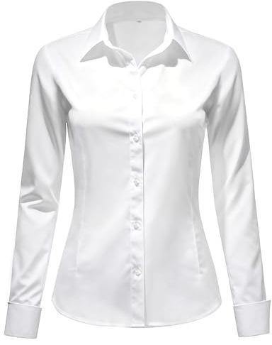 Okdance Womens Long Sleeve Blouse Stretch Fitted Formal Button Down Shirt Wrinkle Business Casual Work Office Ladies Blouses