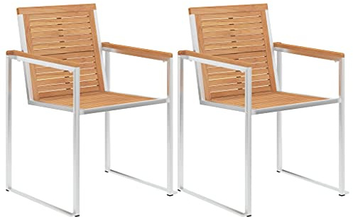 IBUQDDV Stapelbare Gartenstühle aus Massivholz Teak und Edelstahl 2 Stück, Wetterbeständige und Langlebige Terrassenmöbel