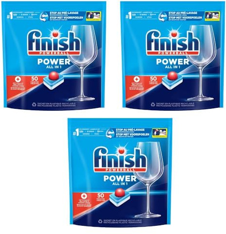 Pack 3 bolsas Finis Power All in 1 Regular Lavavajillas Tabletas 50 pastillas | 150 pastillas en total | Limpieza y brillo clasicos