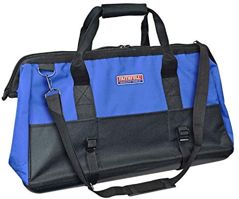 Faithfull FAITBHB24 Wide Mouth 610mm (24in) Tool Bag with Hard Base, Steel Frame, Adjustable Strap with 17 Pockets
