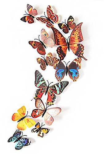 3D Schmetterlinge Blumen 12er Set Dekoration Wandtattoo (Alive (braun))