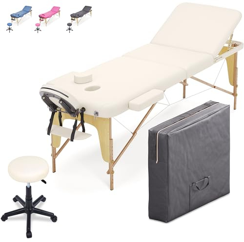 Beltom® Mobile Massagetisch Massageliege Massagebank 3 zonen klappbar + Kosmetik hocker - Creme