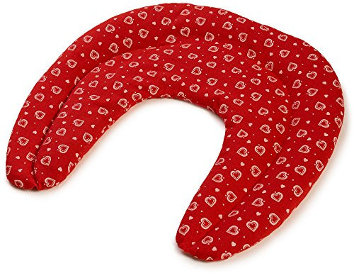 Coussin compartimenté tour de cou aux graines - Graines de lin - Coussin thermique pour la nuque - Bouillotte micro-ondes (Design: rouge avec des coeurs)