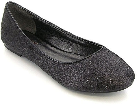 ESSEX GLAM New Womens Flat Pumps Ladies Glitter Ballet Ballerina Dolly Bridal Shoes Size (UK 5 EU 38, Black Glitter)