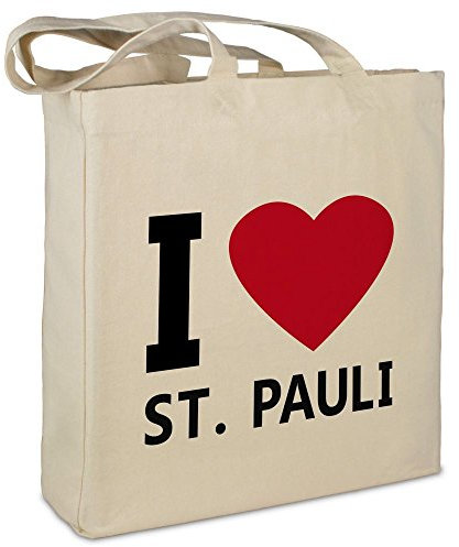 Stofftasche mit Stadt/Ort St. Pauli - Motiv I Love - Farbe beige - Stoffbeutel, Jutebeutel, Einkaufstasche, Beutel