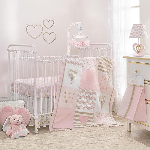 Lambs & Ivy Baby Love Bettwäsche-Set für Babybett, Herzmotiv, Rosa-Gold, 4-teilig