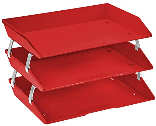 Acrimet Facility 3 Tier Letter Tray, Side Load, Letter Size/A4, Desktop File Organizer, Plastic (Solid Red Color)