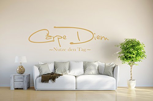 INDIGOS UG - Wandtattoo Wohnzimmer - Wandaufkleber Carpe Diem - Kupfer - 80x25 cm - Aufkleber Kinderzimmer Schlafzimmer Küche Badezimmer Büro Dekoration