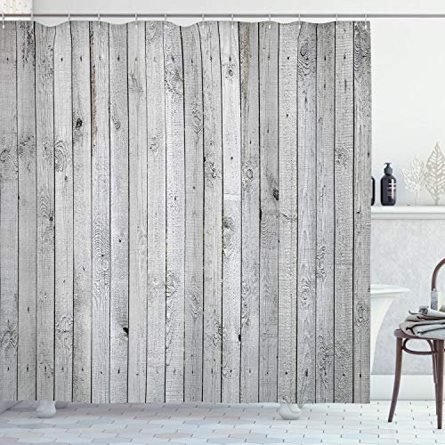 ABAKUHAUS Grau und Weiß Duschvorhang, Senkrechte Board, Stoffliches Gewebe Badezimmerdekorationsset mit Haken, 175 x 180 cm, Grau