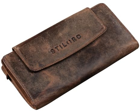 STILORD Lorelai Portemonnaie Damen Leder Groß Frauen Geldbörse Reißverschluss Vintage Portmonee Quer Elegant und Stilsicher Farbe:Sepia - braun