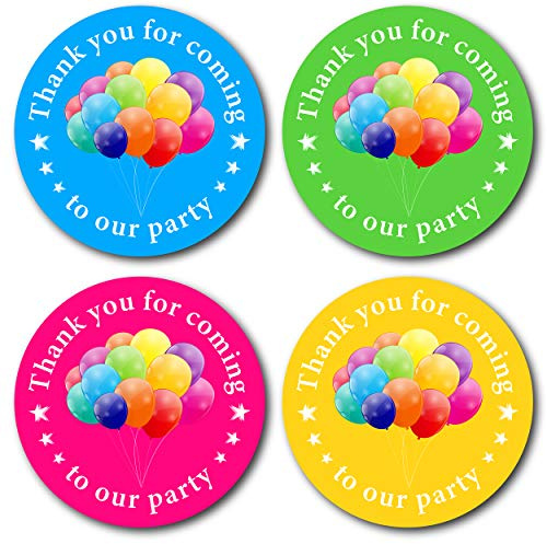 Olivia Samuel 45 mm Gracias por venir a nuestra fiesta pegatinas. 4 colores brillantes (24 pegatinas). Ideal para bolsas de fiesta, conos dulces y rellenos de bolsas de fiesta de cumpleaños.