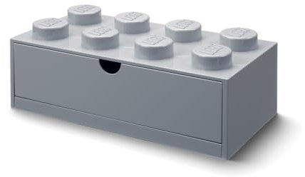 LEGO Stackable Desk Drawer GREY with 8 Knobs - Plastic Storage Box for LEGO, Toys, Desk Drawers, Office Supplies, and Stackable Storage, Home Decoration