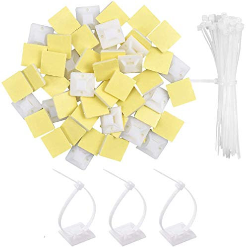 Set di Fascette,100 PCS Plastica Fascette Stringicavo Fascette per Cavi Bianche con Supporti Adesivi Fascette per Giardino Garage Computer Filo Elettrico Impianto Nylon 100mmx3mm