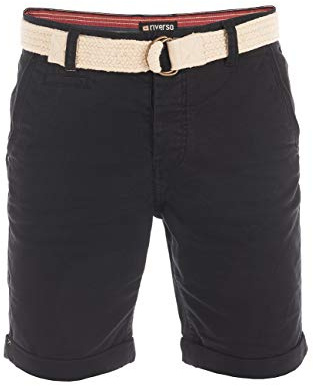 riverso Kurze Hosen Herren Sommer Chino Shorts mit Gürtel Regular Fit RIVHenry Bermuda Stretch, Größe:W 30, Farbe:Black