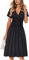 OUGES Women's Summer Short Sleeve V-Neck Floral Casual Ladies Dress with Pockets(Black,M)