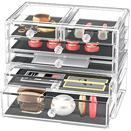 GEDLIRE Kosmetik-Organizer mit 2 Ebenen, Acryl, stapelbar, Make-up- und Schmuck-Aufbewahrungsbox, für Badezimmer oder Kommode, passend für die meisten Make-up-Paletten