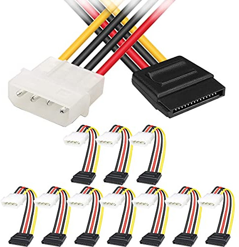 Xiatiaosann SATA to Molex, 4 Pin LP4 Male to 15 Pin SATA Female Power Cable Adapter for SATA Hard Drive DVD Drive, 25cm 10 Inch, 10 Pack