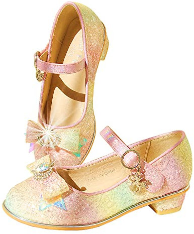 EIGHT KM Mädchen High Heel Kleid Schuhe Mary Jane Princessin Hochzeit Pumps Schuhe EKM7018 Glänzend Glitzernd Aphrodite Regenbogen Größe EU 37