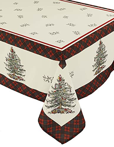 Spode - Fabric Tablecloth, Holiday Home Decor Christmas Tree Tartan Collection, 52 x 70