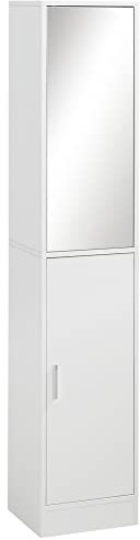 kleankin Tall Mirrored Bathroom Cabinet, Bathroom Storage Cupboard, Floor Standing Tallboy Unit with Adjustable Shelf, White