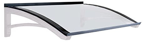 Vordach aus hölzern für den Außenbereich Farbe Weiss und grau, Transparente kompakte Polycarbonatabdeckung, Modell Legno ONDA, Haustür-Vordächer Größe 100 x 150 cm