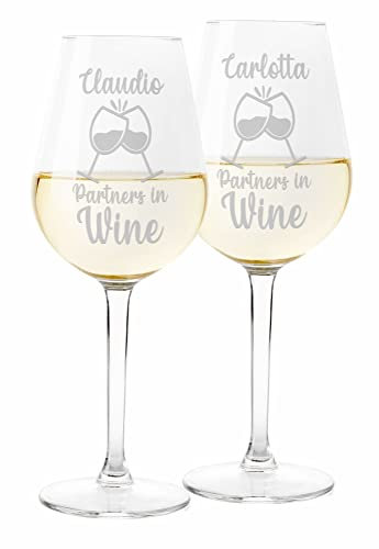 Colorfamily Coppia Calici Personalizzati SanValentino Set da 2 calici Vino Partners in Wine Matrimonio Fidanzamento Amore Auguri 500 ml