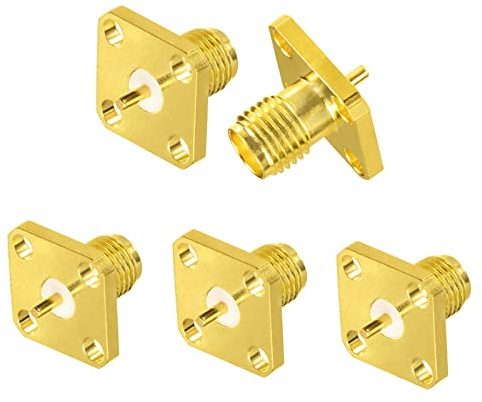 Superbat SMA Buchse Adapter 4-Löcher Panel-Montage | Flansch-Lötnapf Connector | 50 Ohm Gold-beschichtet | 5-Pack