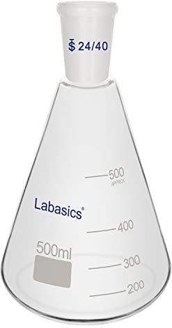 Labasics Glass 24/40 Erlenmeyer Flask, Borosilicate Glass Heavy Wall Flask with 24/40 Standard Taper Outer Joint, 500 ml