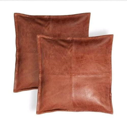 LL LEATHER LOVERS Kissenbezug aus Lammleder, Sofakissenbezug, dekorative Überwurfbezüge für Wohnzimmer und Schlafzimmer, 45,7 x 45,7 cm, Orange Crunch Box, 2 Stück