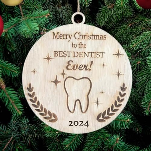 Best Dentist Ever Weihnachtsbaumschmuck, Holzbaumschmuck, Gravierte Weihnachtskugel Geschenkkarteneinlage für Familie und Freunde