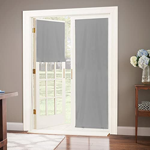 LazBlinds 100% Blackout Curtain, No Tools No Drill Cordless Blinds for Windows, Thermal Insulated UV Protection Privacy Curtains for French Door Front Door (26''W x 68''H, Grey, 1 Panel)