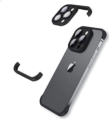 OBHEI Real Bare Frameless Phone Case Designed for iPhone 13 Pro Max, Camera Lens Protector, Shockproof TPU Corner Pad for iPhone 13 Pro Max, 6.7 Inch - Black