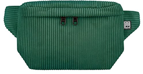 PP-Berlin Eckige Cord Bauchtasche Damen & Herren Grün 3 Fächer handmade & vegan - Hippe Gürteltasche Made in Germany für Freizeit & Alltag, Tragbar als Crossbody Bag