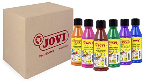 Jovi - Pintura Acrílica, 6 botes de 250ml, Colores secundarios, Alto poder cubriente, Se aplica fácilmente sobre cualquier superfície, Sin gluten (680/6B)