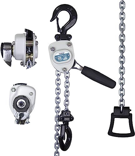 TOYO Mini-Kettenzug, 250 kg, 3 m Hebelzug, 1/4 Tonnen, Miniabzieher, 3 m Hebel, Kettenzug mit 2 robusten Haken für Lager, Garagen, Gebäude, Automobilmaschinen (250 kg, 3 m)