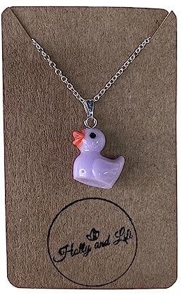Duck Necklace, Rubber Duck Necklace, Silver Plated Chain, Ducky Necklace, Novelty Necklace, BFF, Purple Duck Necklace