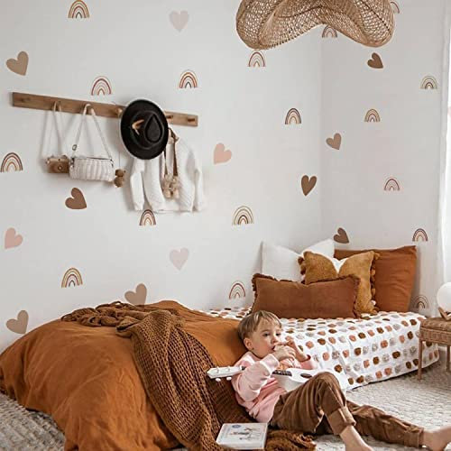 Neukids 72pcs boho corazón del arco iris tatuaje de pared corazón del arco iris etiqueta de la pared los niños, sala de estar dormitorio bebé habitación de las niñas vivero decoración de la habitación