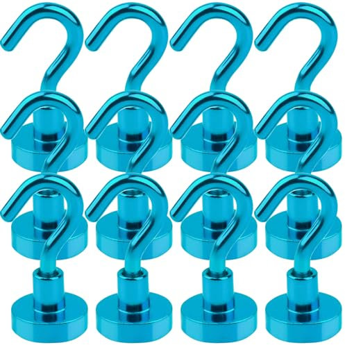 MIN CI 12 Stück Magnethaken Extra Stark, 16mm Magnete Stark Magnetische Haken, Blau Neodym Magnete Extra Stark Magnet Haken Küchenhaken für Camping Garage Küche Büro